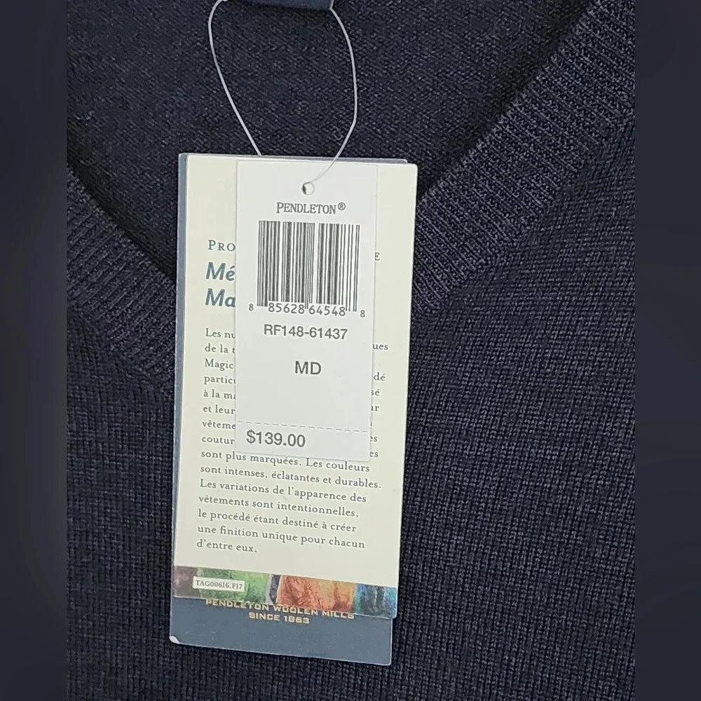 The Pendleton Magic Wash V-neck Pullover Wool Men's Sweater Sz M (NWT)